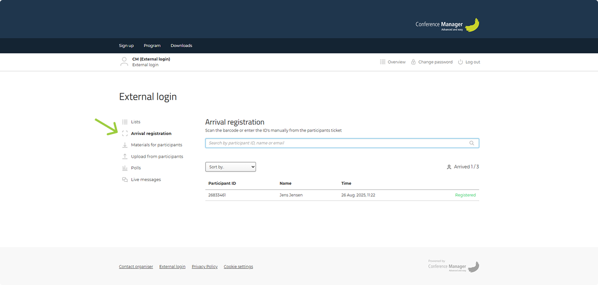 Arrival registration list