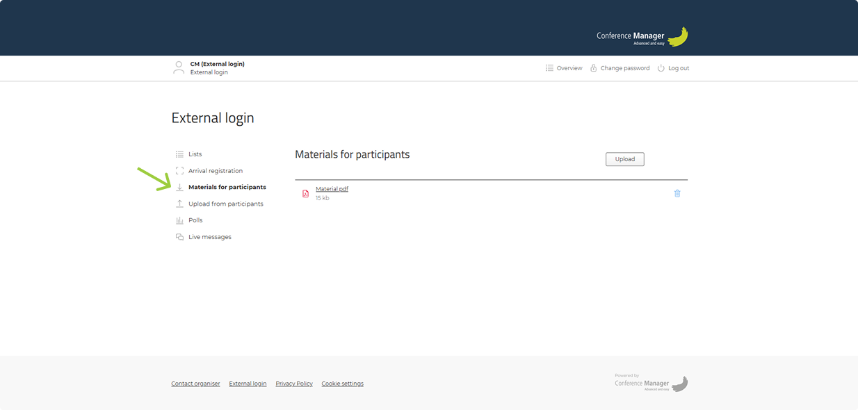 Materials for participants upload screen