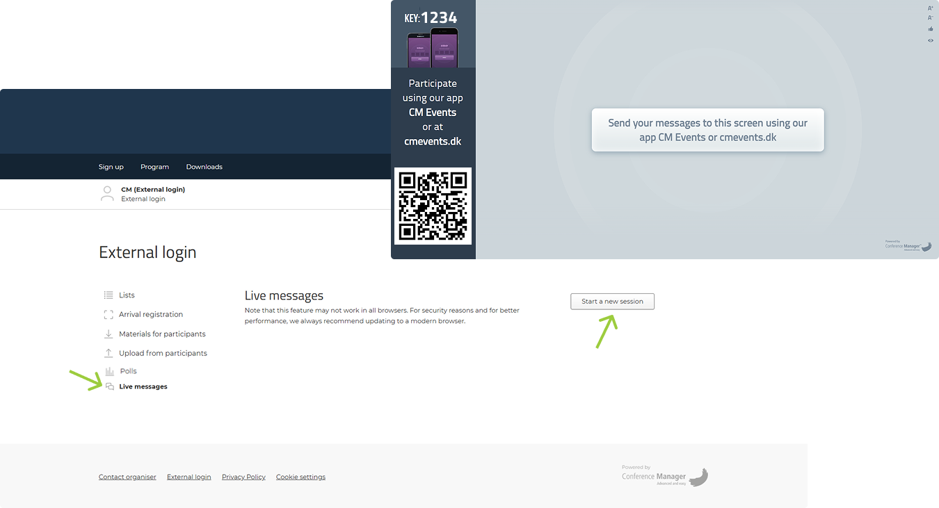 Start a live Q&A session from external login