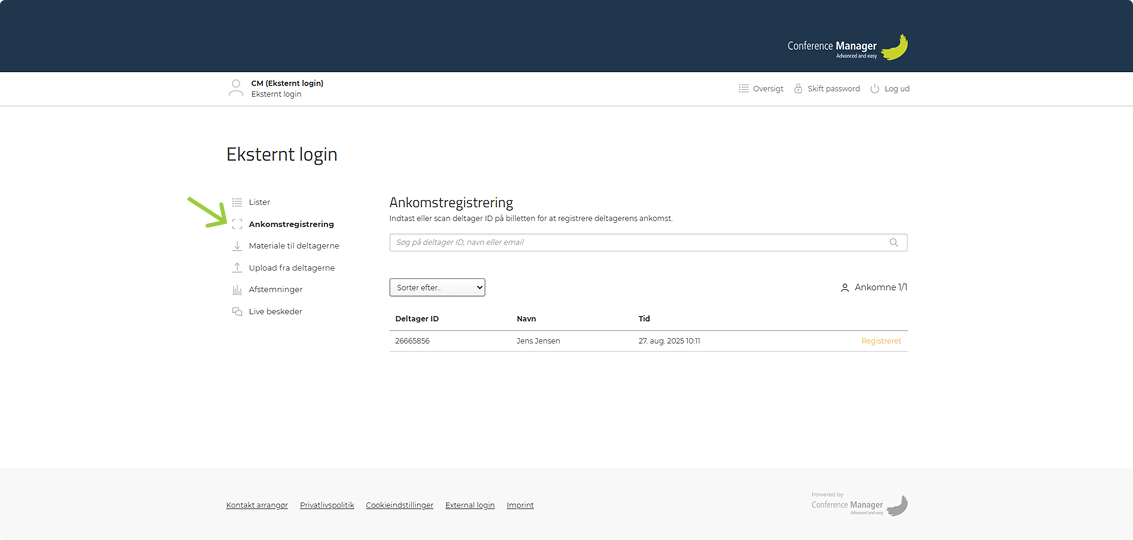 Ankomstregistrering i eksternt login