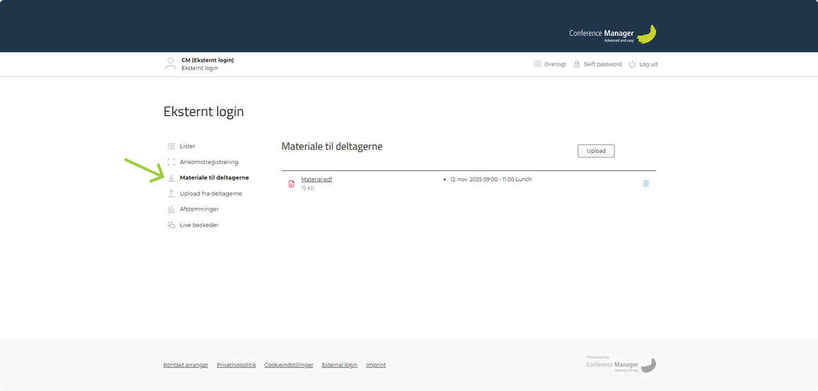 Upload materiale til deltagerne