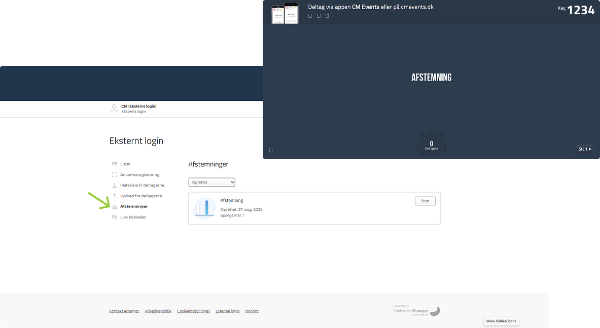 Start en afstemning fra eksternt login