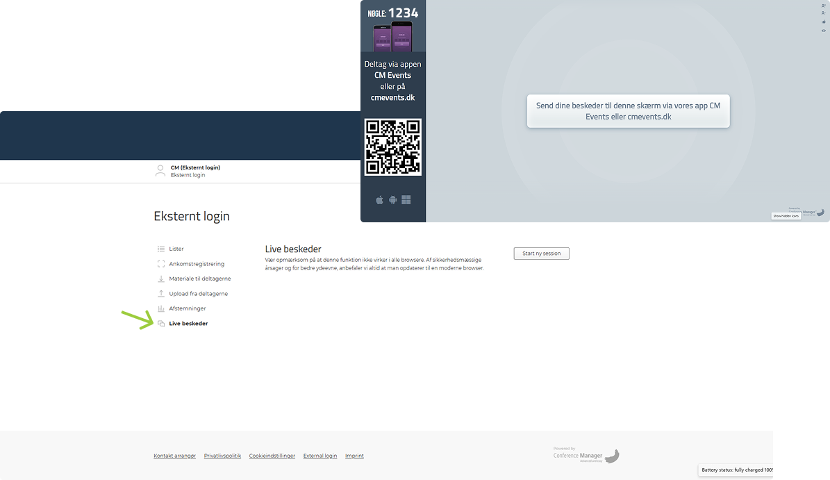 Start en live Q&A fra eksternt login