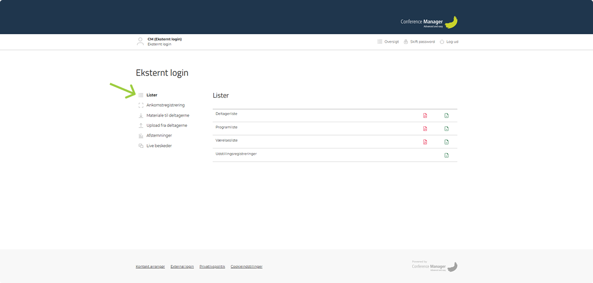 Lister og ikoner til download i eksternt login