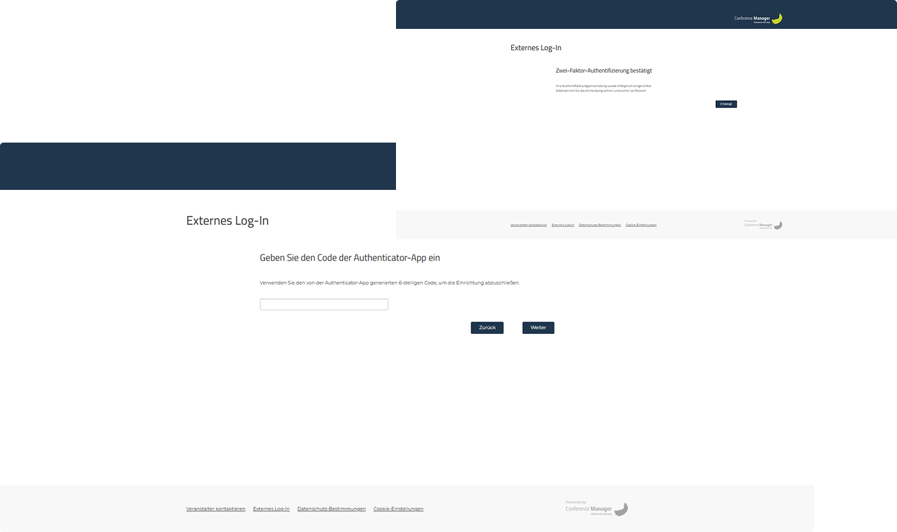 Sechsstelligen Code aus der Authentifizierungs-App eingeben