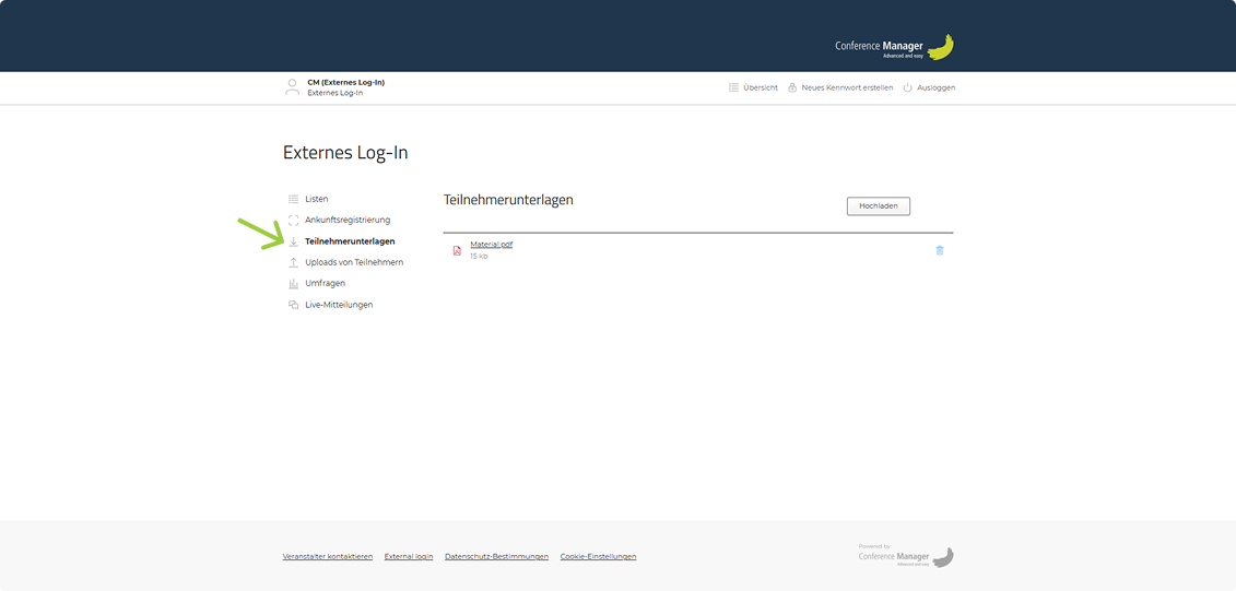 Teilnehmerunterlagen hochladen