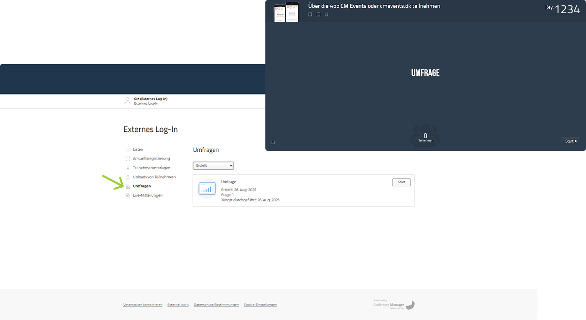 Umfrage aus dem externen Login starten