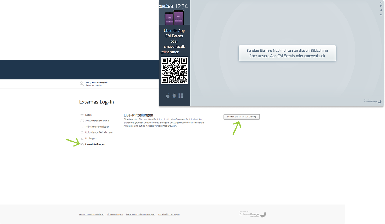 Live-Q&A-Sitzung aus dem externen Login starten