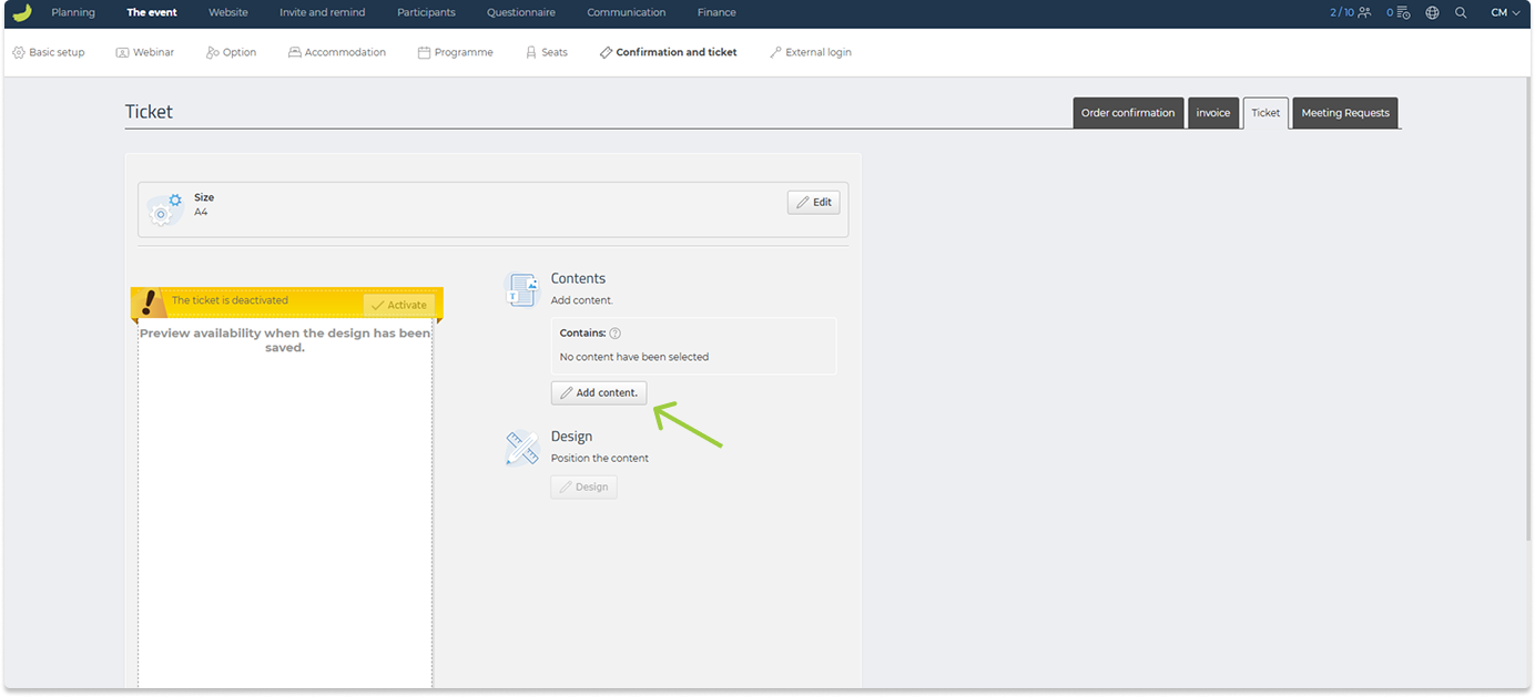 Ticket editor before adding content