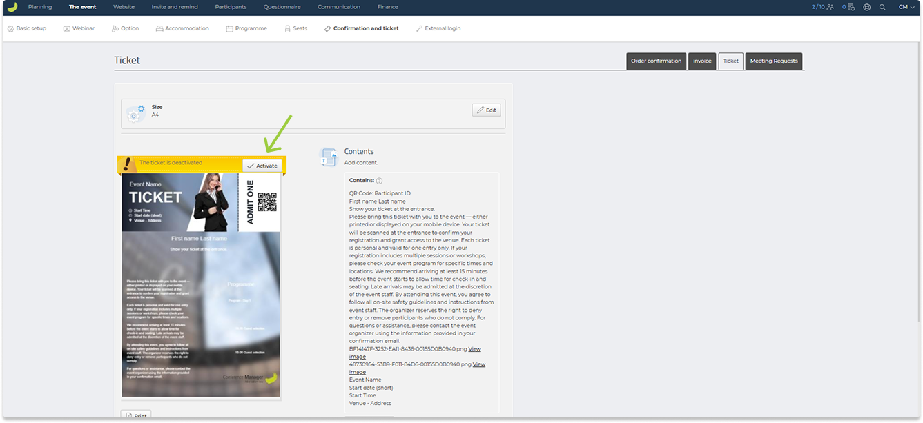 Option to activate a completed ticket in Conference Manager