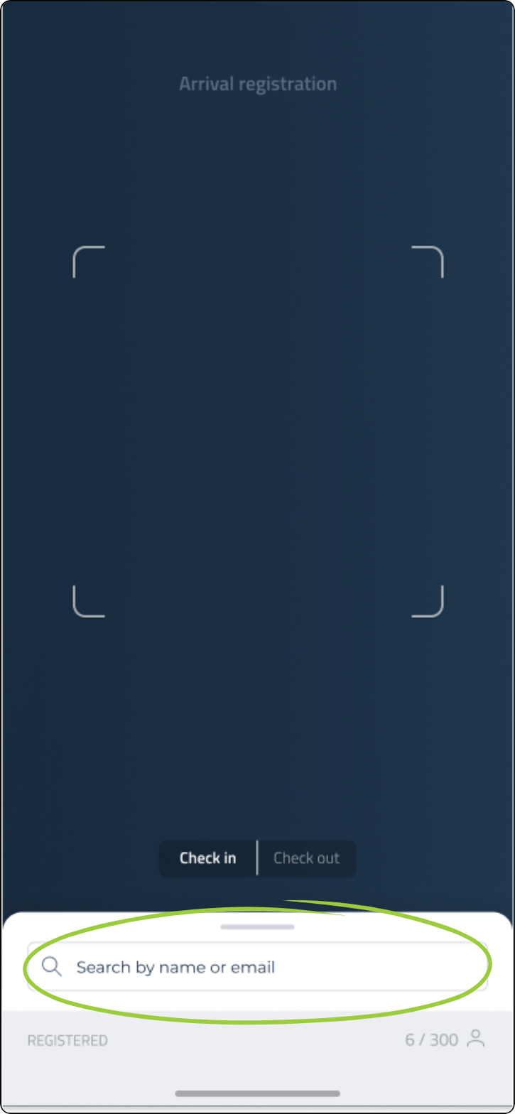 Search field highlighted at the bottom of the arrival registration screen