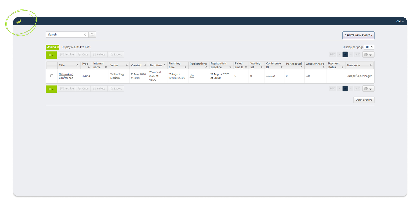 Event overview in Conference Manager