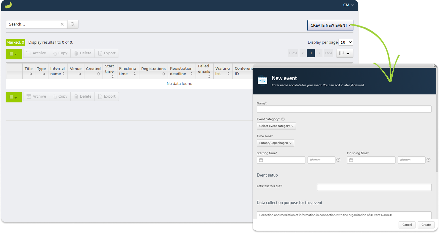 Create a new event in Conference Manager