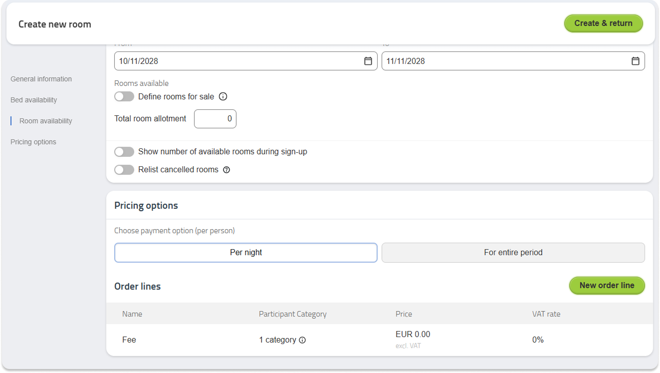 Accommodation pricing setup