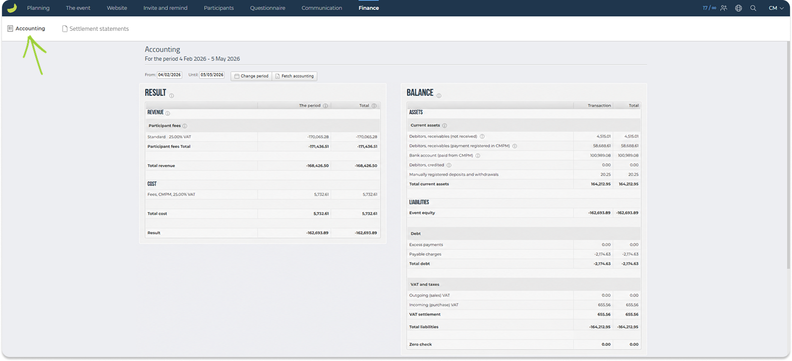 Accounting overview in Conference Manager