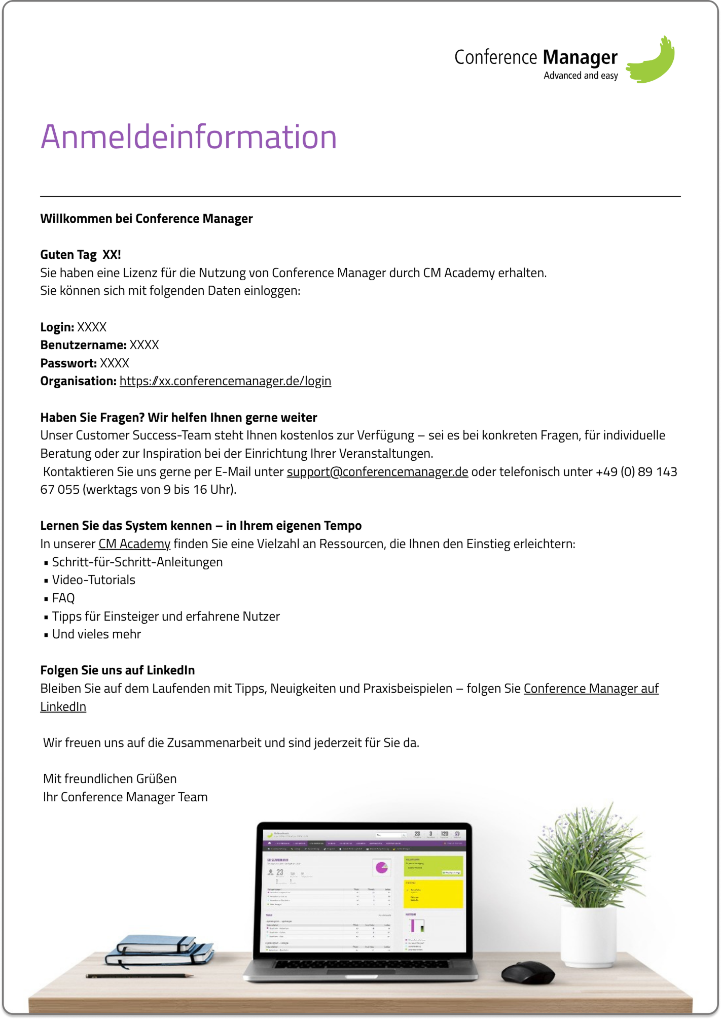 Beispiel für eine Willkommensmail von Conference Manager