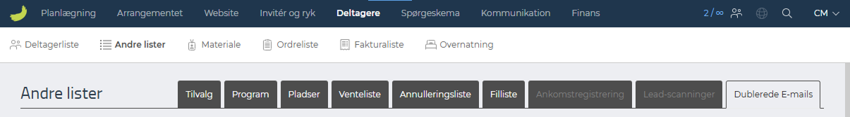 Fanen Dublerede E-mails under Andre lister