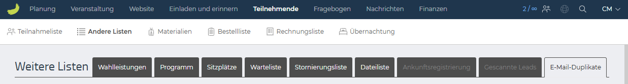 Reiter E-Mail-Duplikate unter Andere Listen