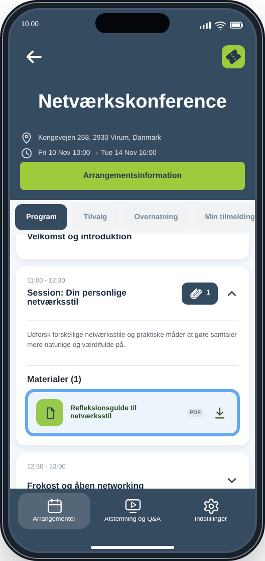 CM Events programpunkt med vedhæftet materiale
