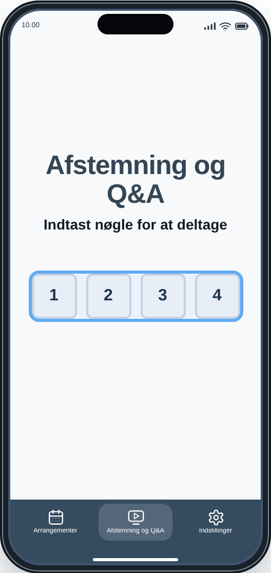 CM Events Afstemning og Q&A nøgleskærm