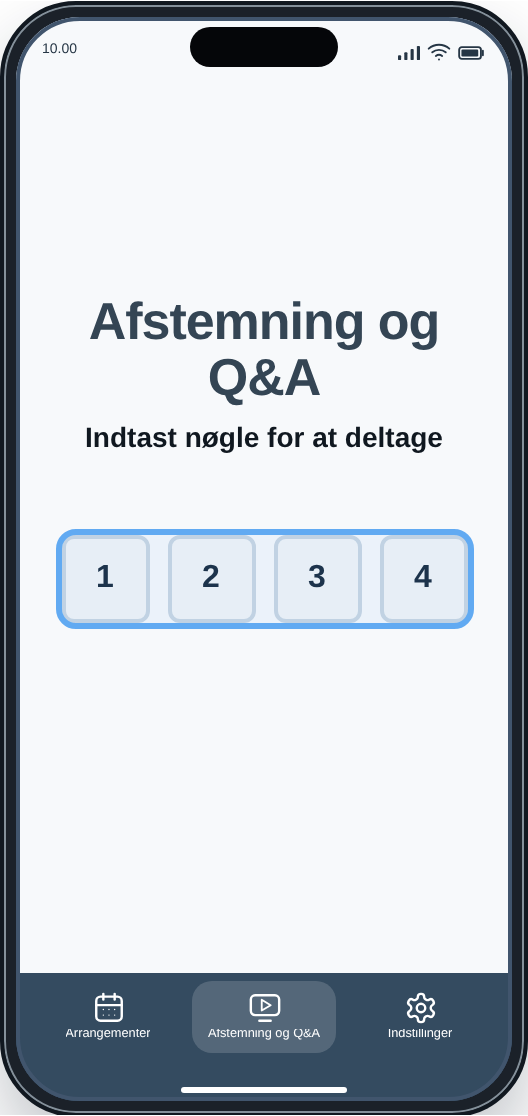 CM Events Afstemning og Q&A nøgleskærm