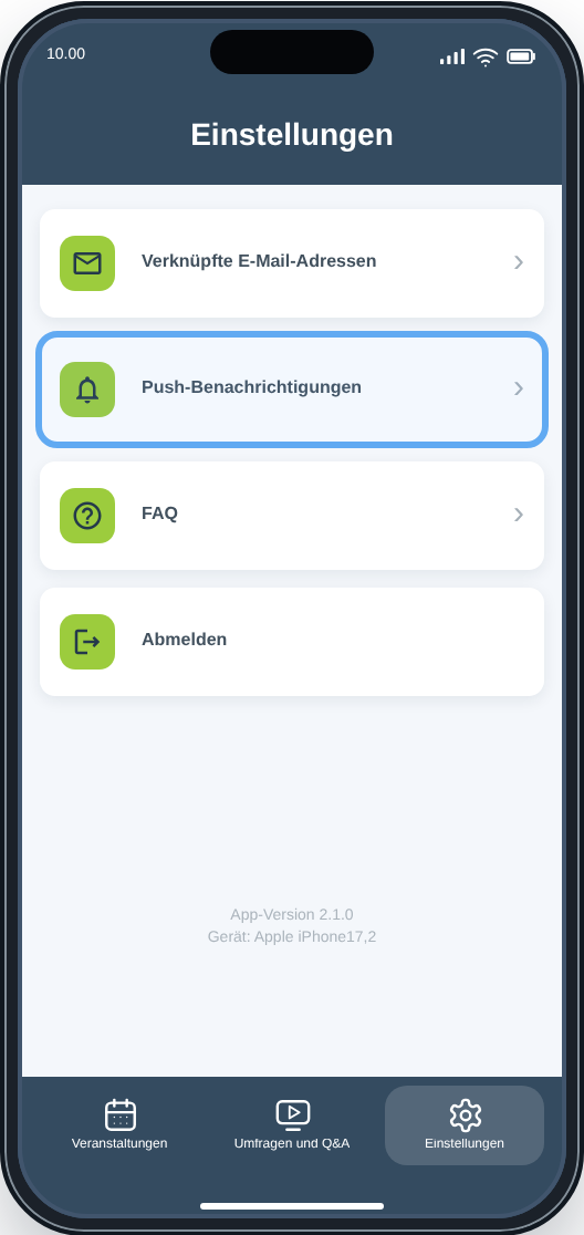 CM Events Einstellungen
