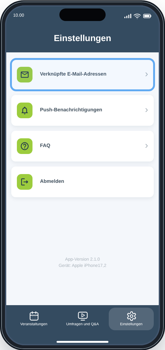 CM Events Einstellungen