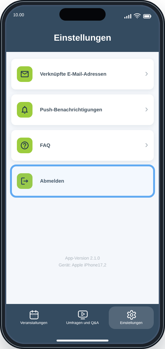 CM Events Einstellungen