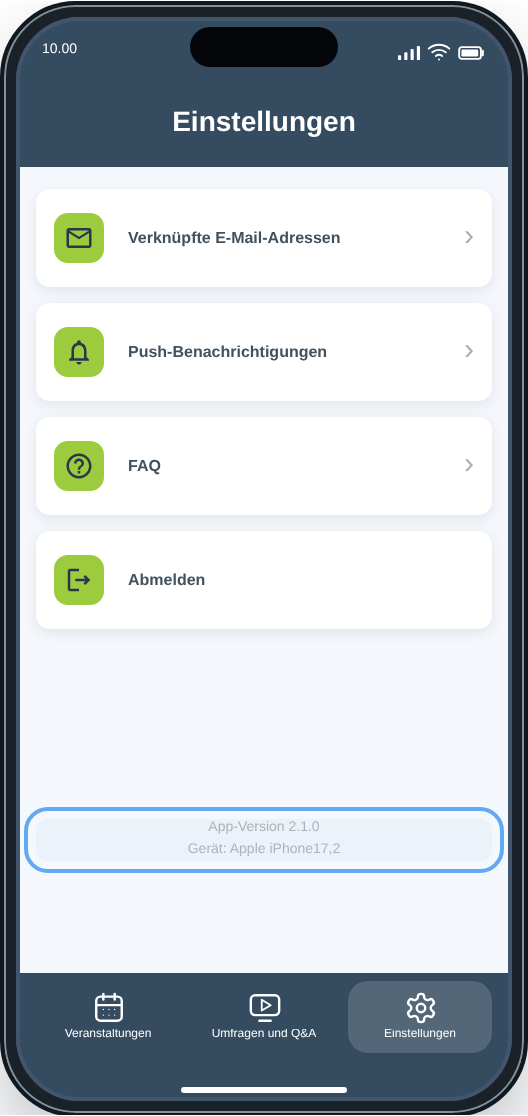 CM Events Einstellungen
