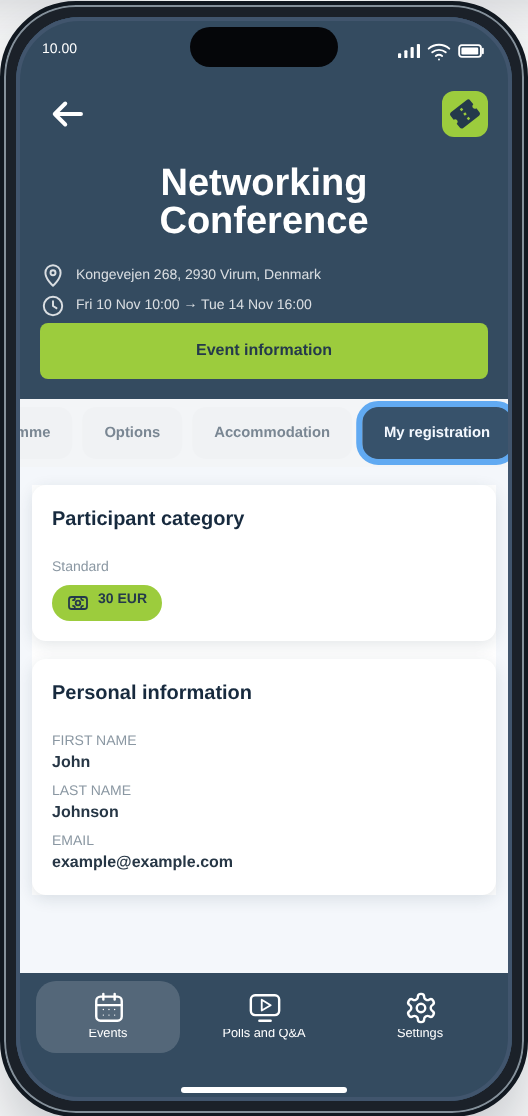 CM Events My registration tab