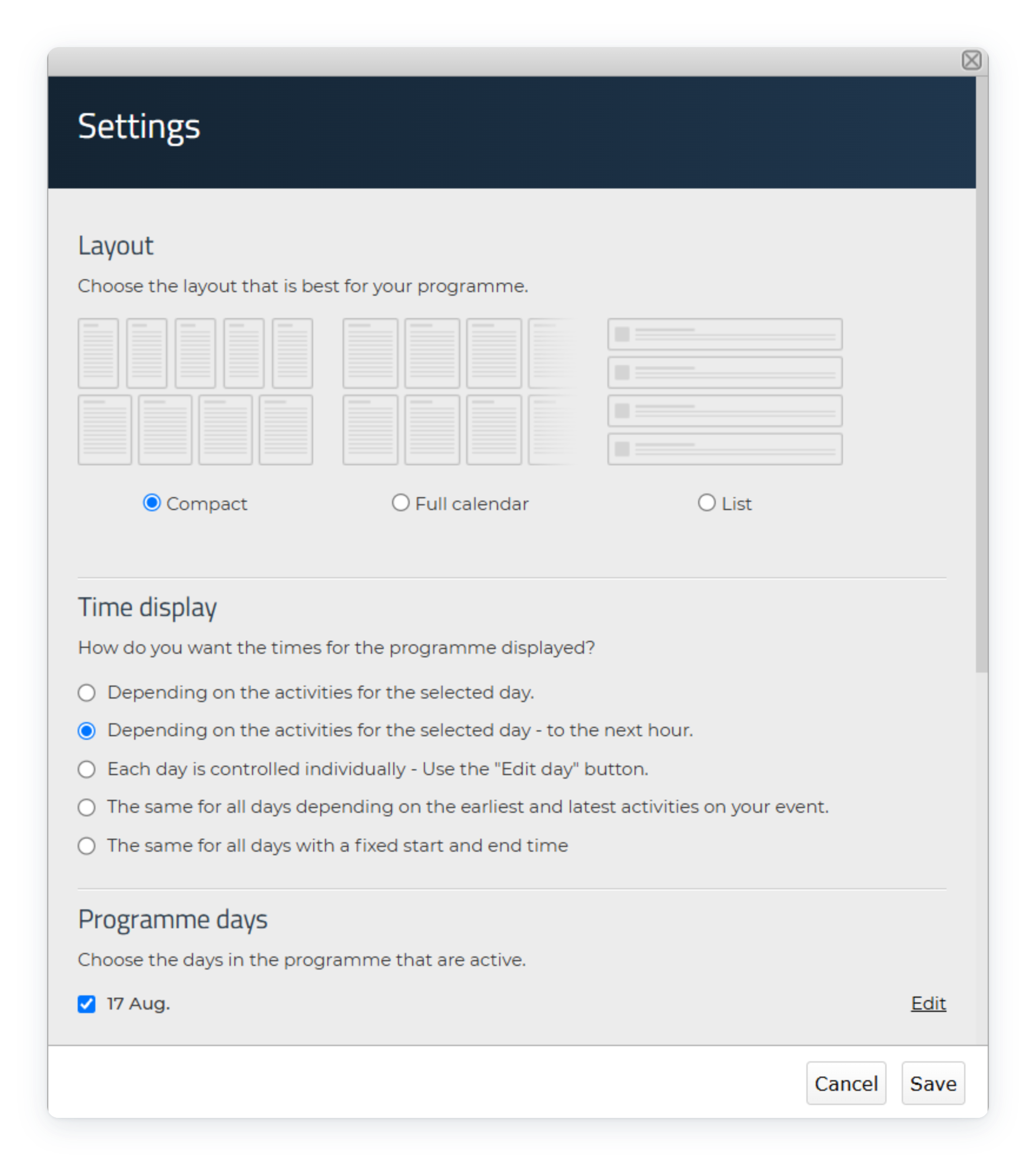 Programme settings