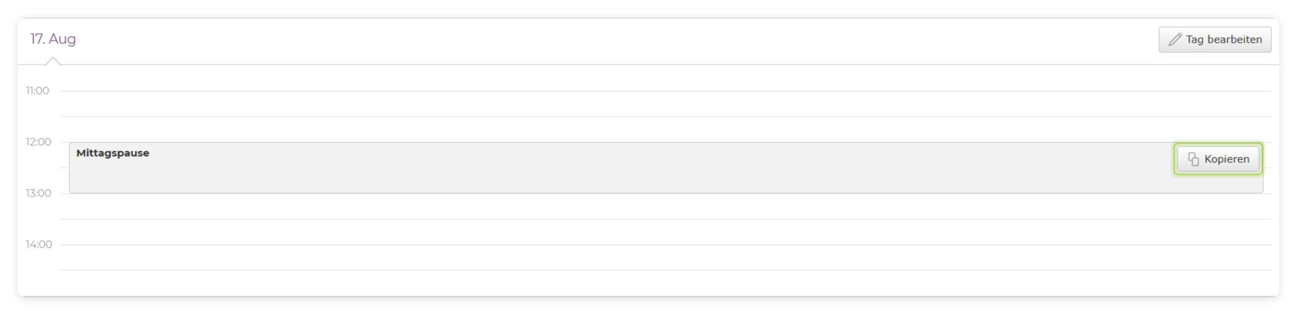 Schaltfläche Kopieren bei einem vorhandenen Programmpunkt