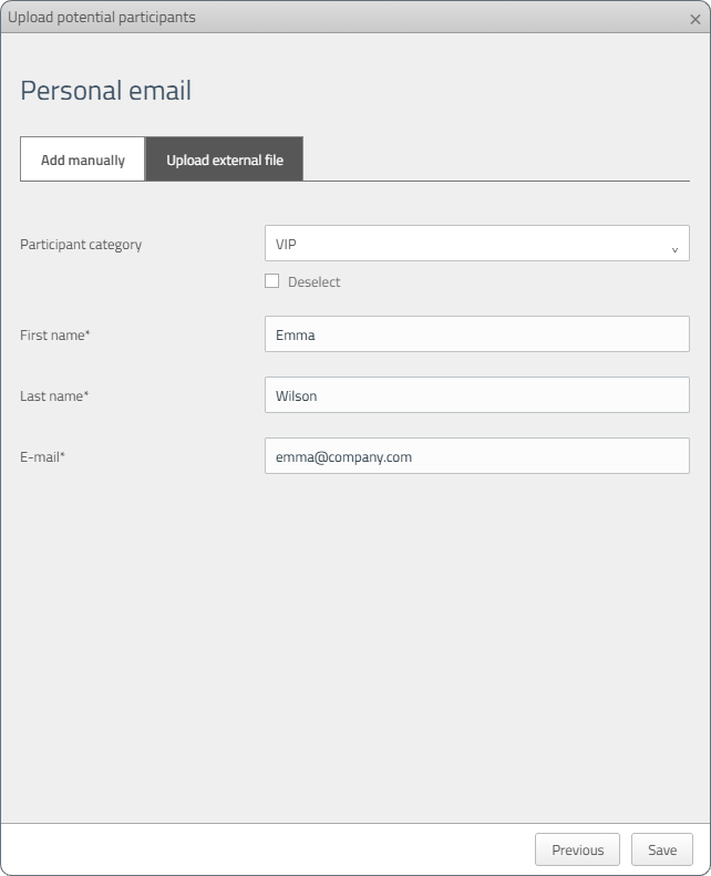 Adding a personal email address manually