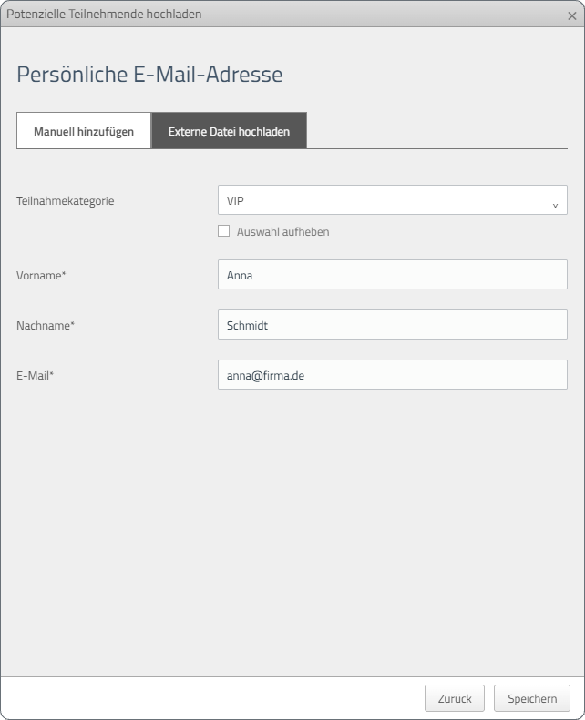 Eine persönliche E-Mail-Adresse manuell hinzufügen