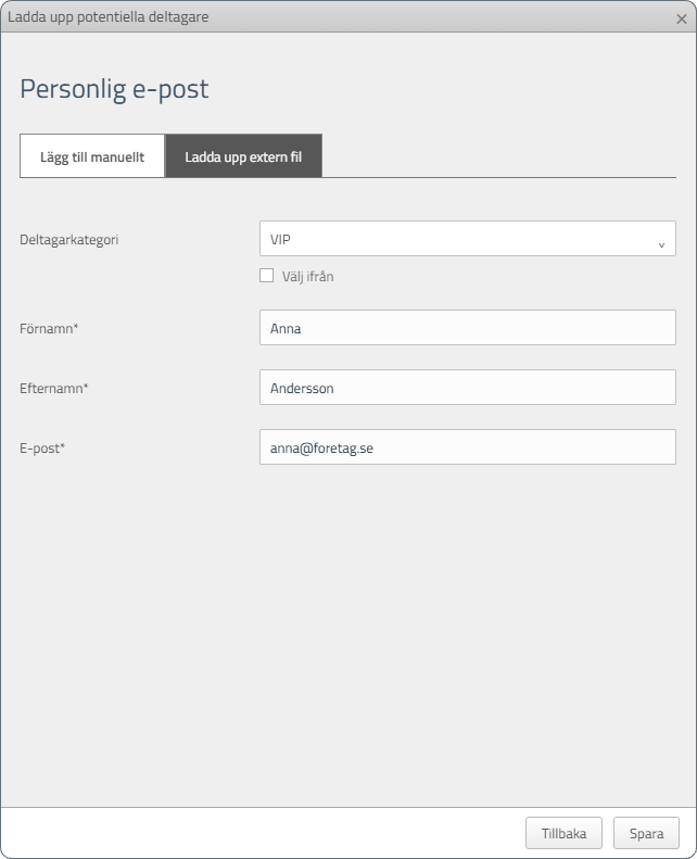 Lägga till en personlig e-postadress manuellt